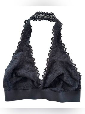 Victoria's Secret PINK Date Unlined Floral Lace Halter Bralette Black Size Small